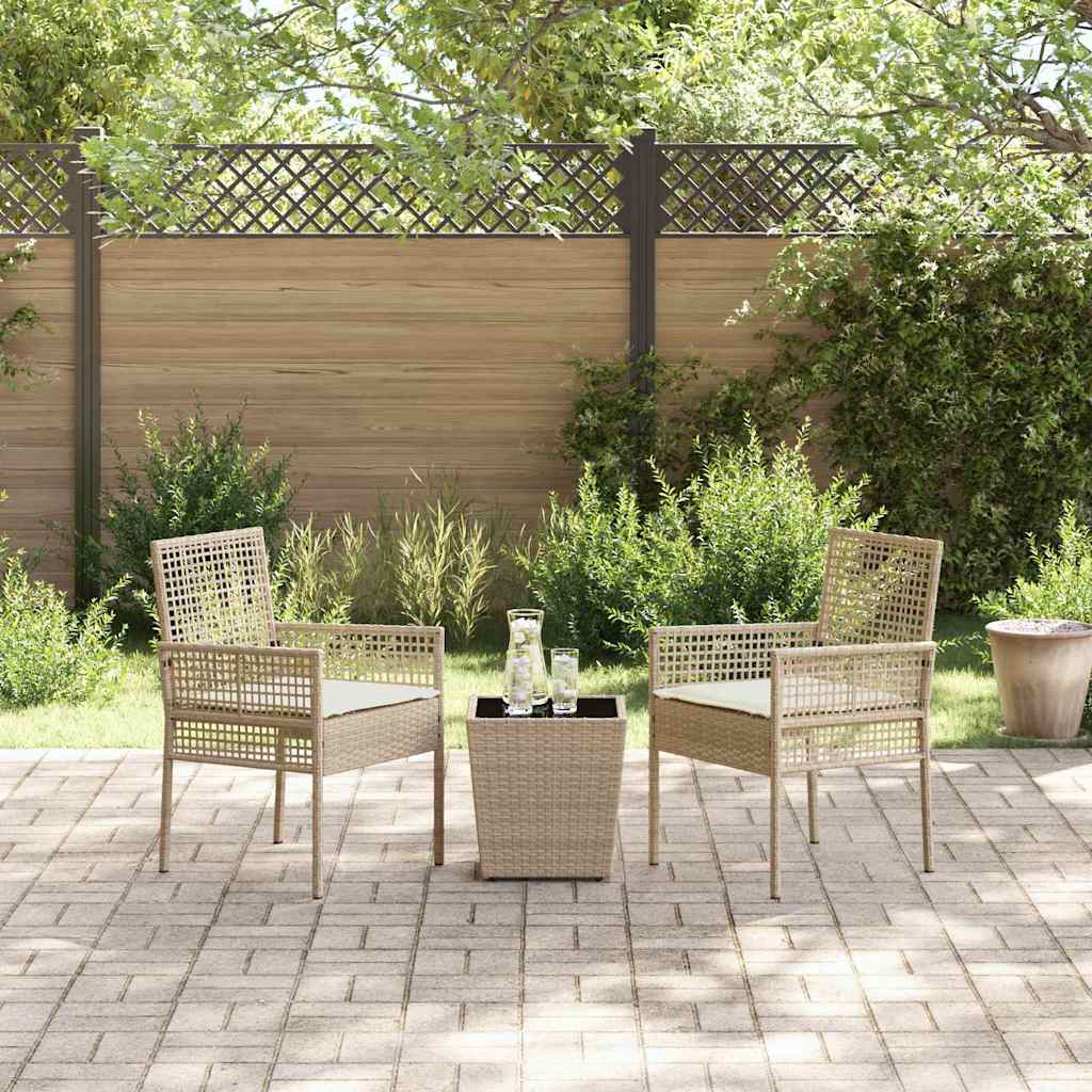 3-delt hagebistrosett med puter i beige polyrotting