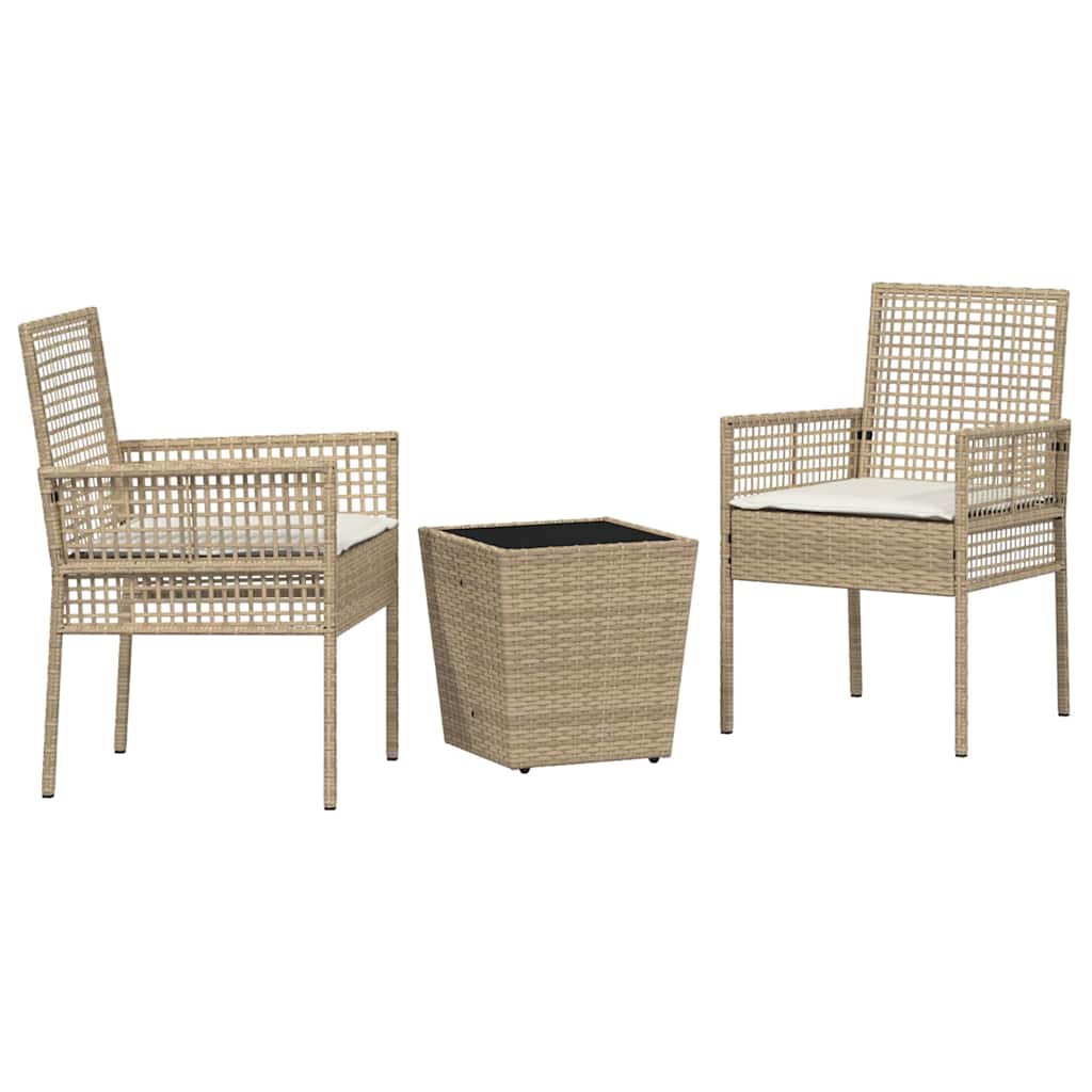 3-delt hagebistrosett med puter i beige polyrotting