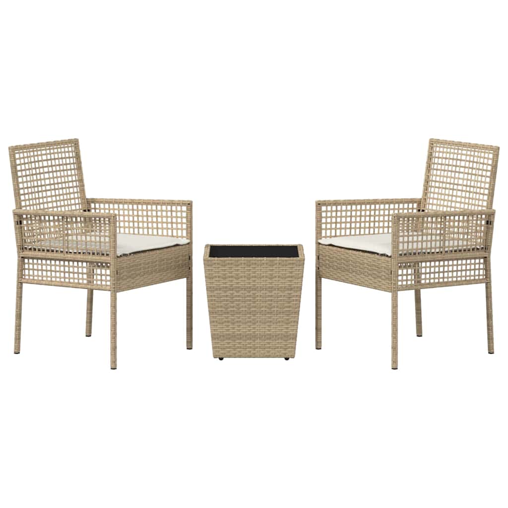 3-delt hagebistrosett med puter i beige polyrotting