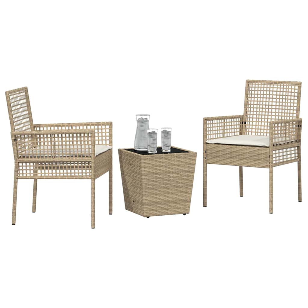 3-delt hagebistrosett med puter i beige polyrotting