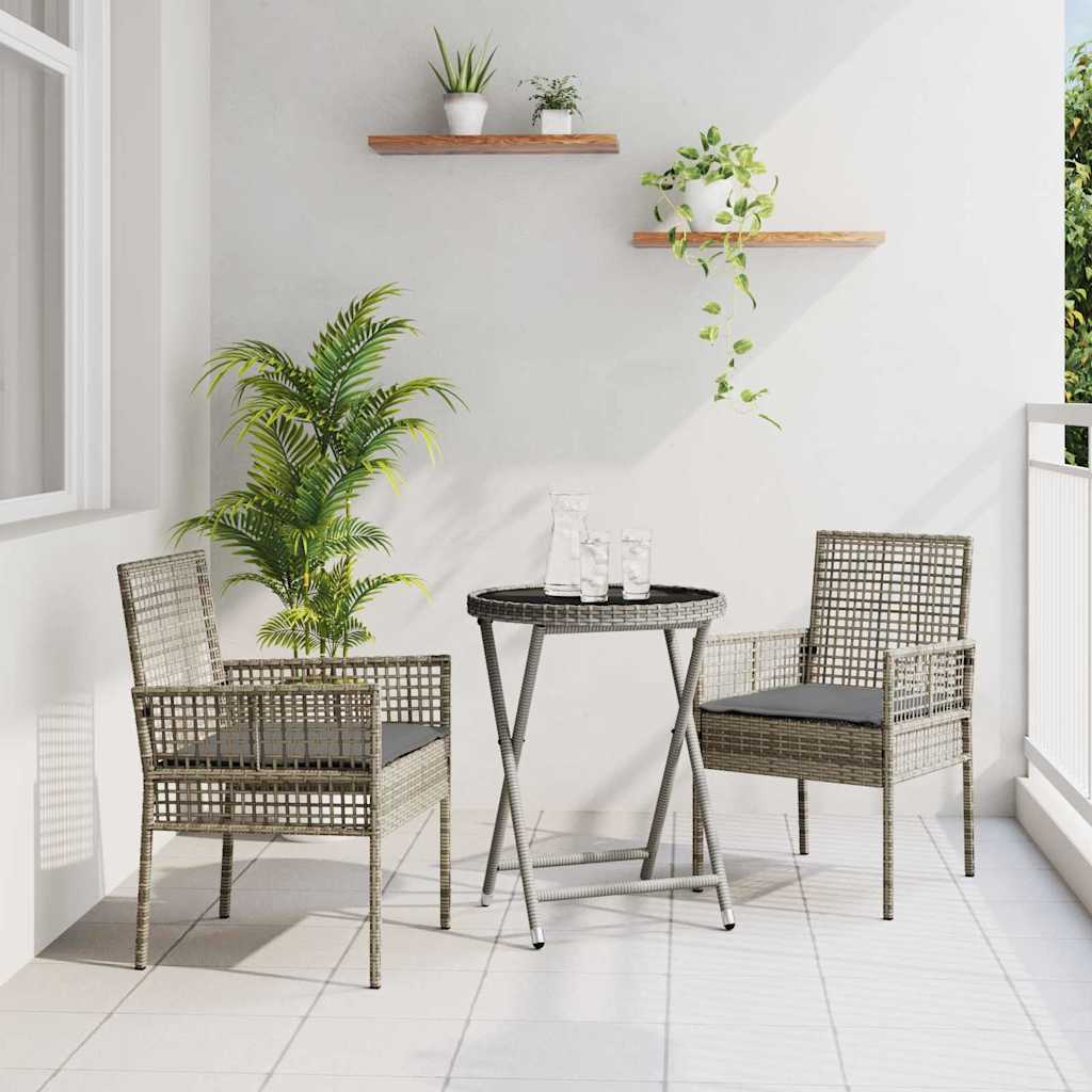 3-delt hagebistro-sett med puter grå polyrotting