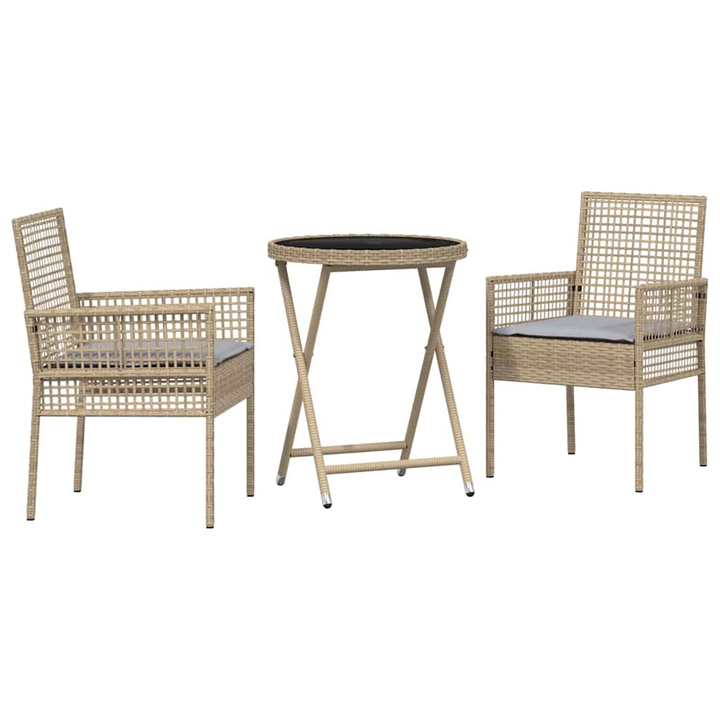 3 Delers Hage Bistro Sett med Puter Beige Poly Rottning