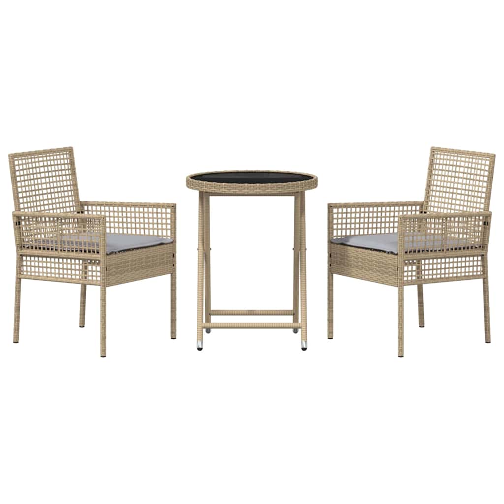 3 Delers Hage Bistro Sett med Puter Beige Poly Rottning