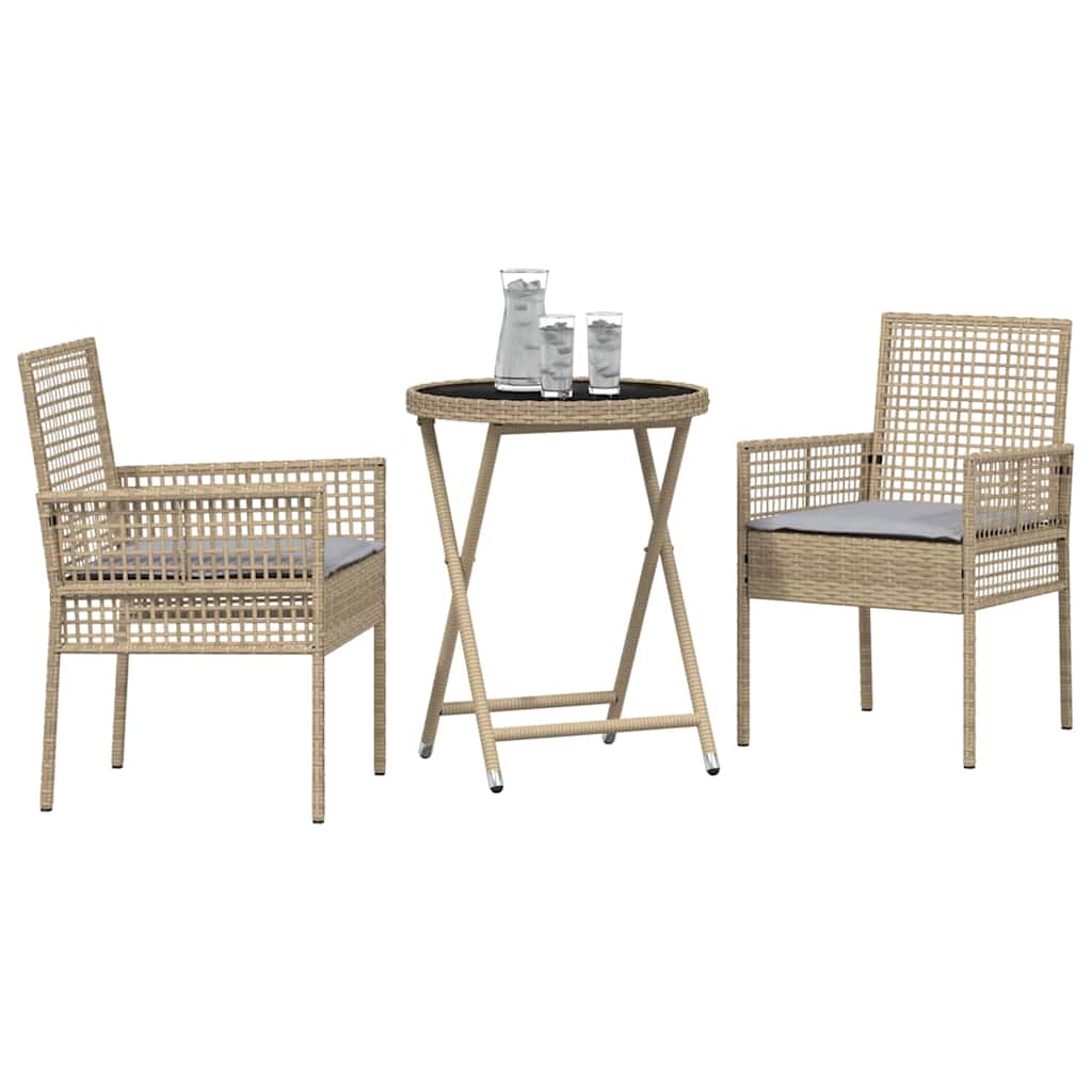 3 Delers Hage Bistro Sett med Puter Beige Poly Rottning