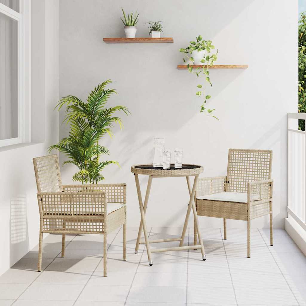 3-delt hage bistrosett med puter beige polyrotting