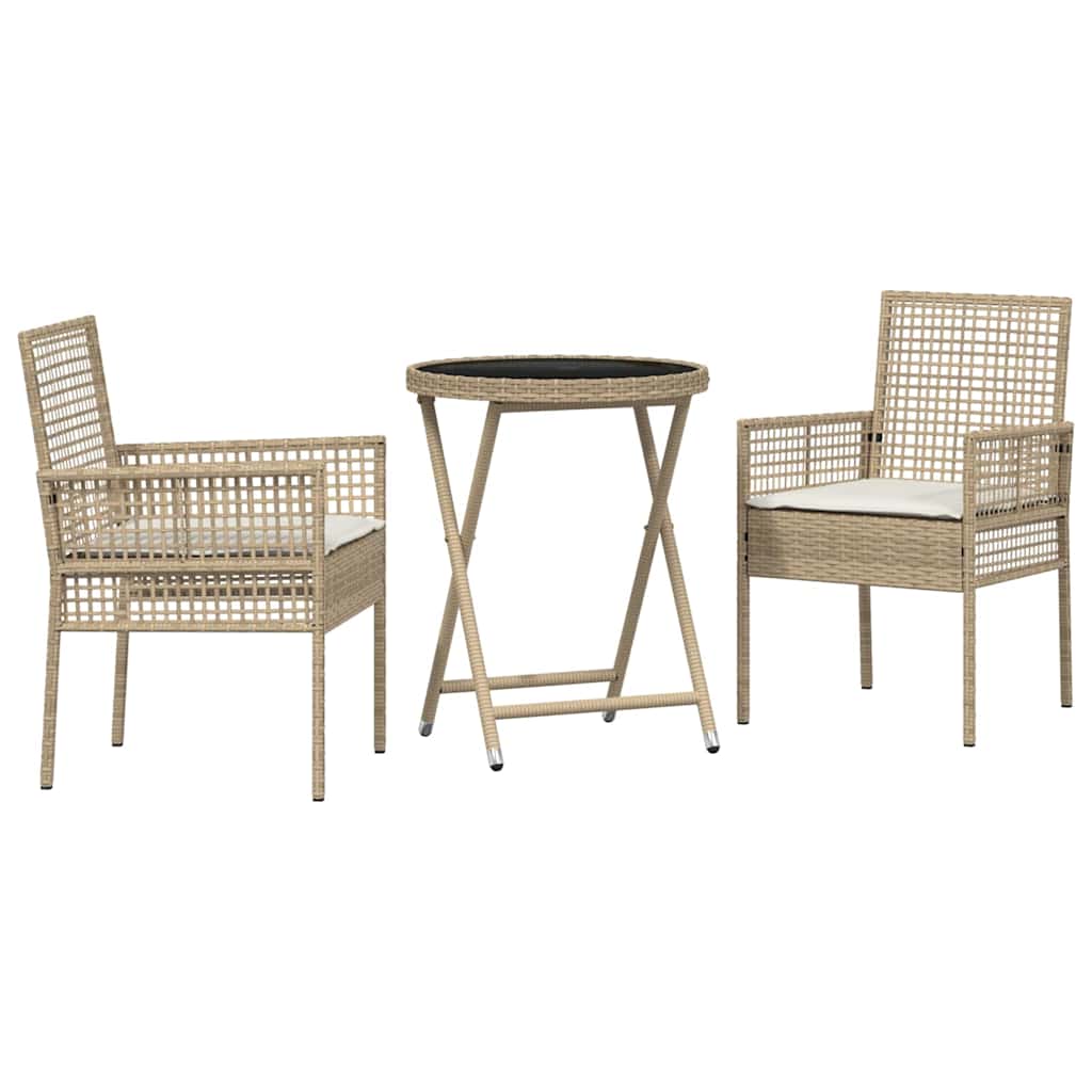 3-delt hage bistrosett med puter beige polyrotting