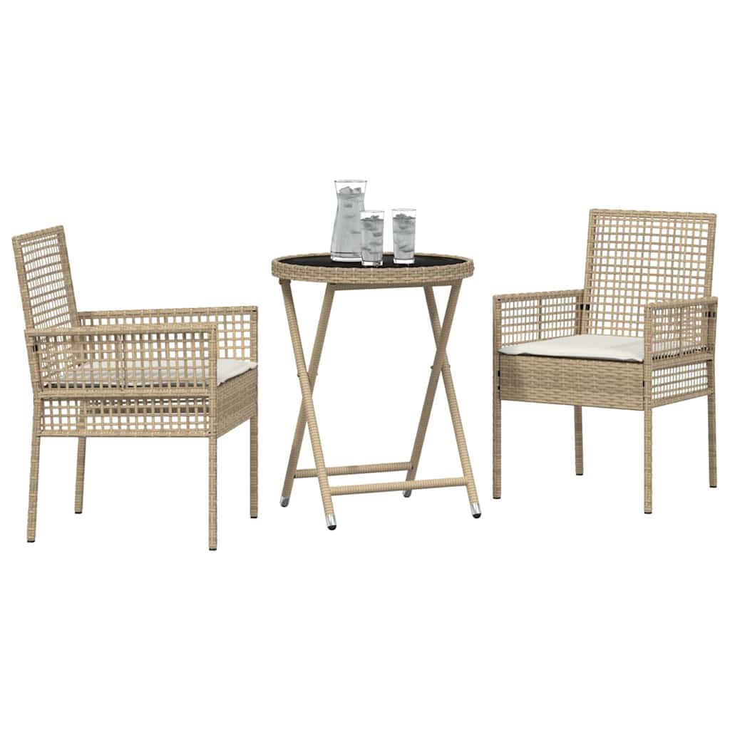 3-delt hage bistrosett med puter beige polyrotting