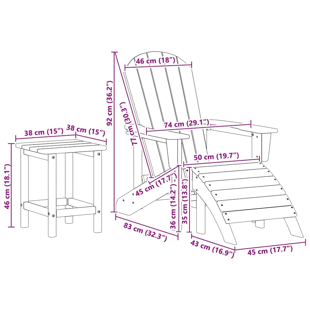 3 Delt Hage Loungesett Hvit HDPE