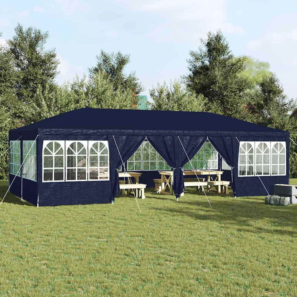 Festtelt med 12 blå sidevegger, 8x4 m PE