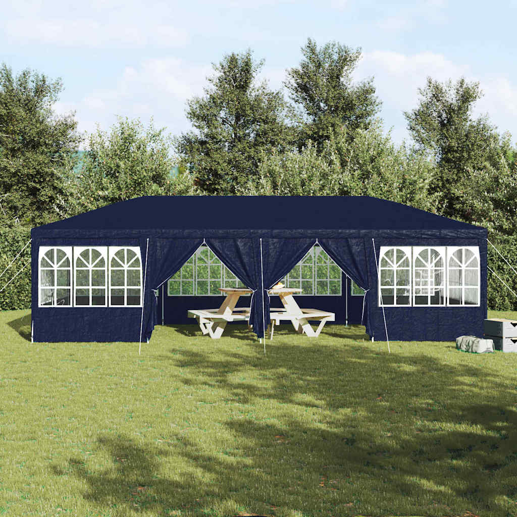 Festtelt med 12 blå sidevegger, 8x4 m PE