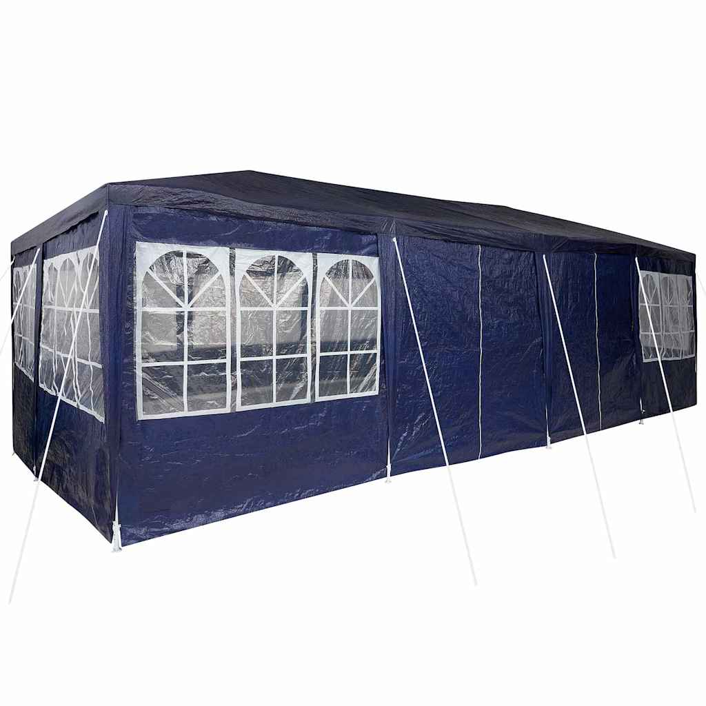 Festtelt med 12 blå sidevegger, 8x4 m PE