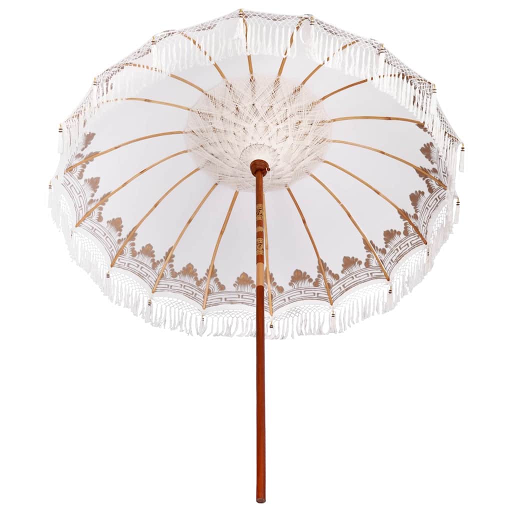 Parasoll Krem 210-220 cm Bomullstoff & Treverk & Bambus