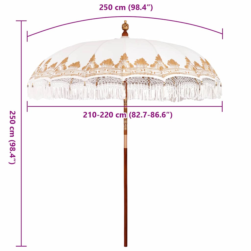 Parasoll Krem 210-220 cm Bomullstoff & Treverk & Bambus