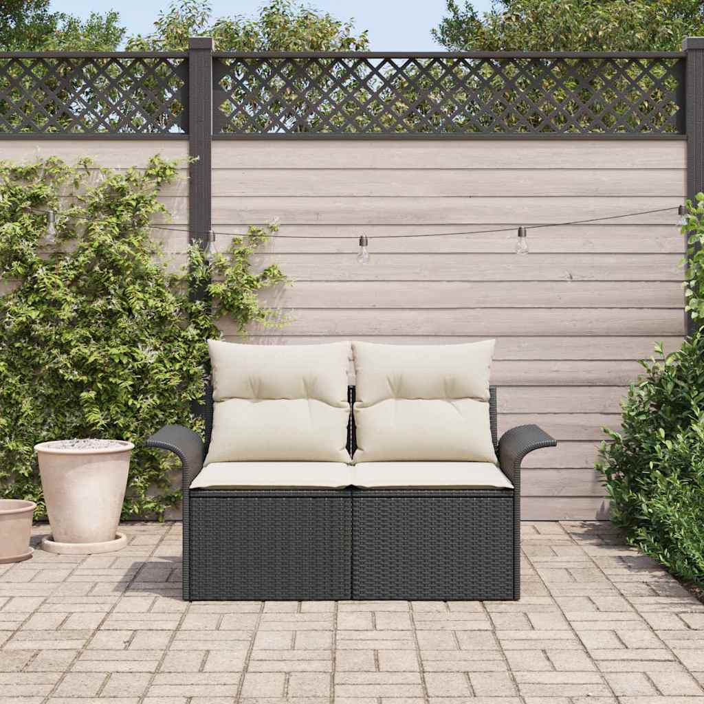 2-seter hagesofa med puter svart polyrotting