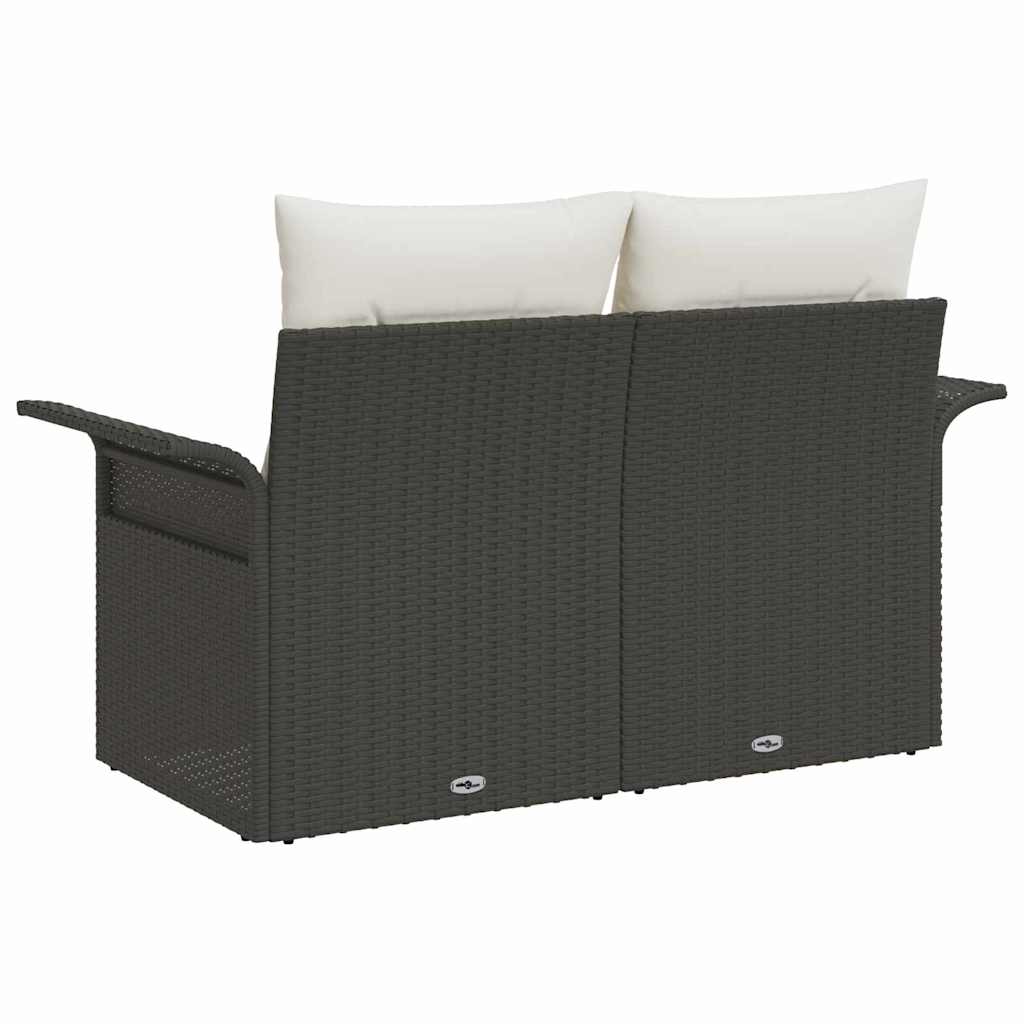2-seter hagesofa med puter svart polyrotting