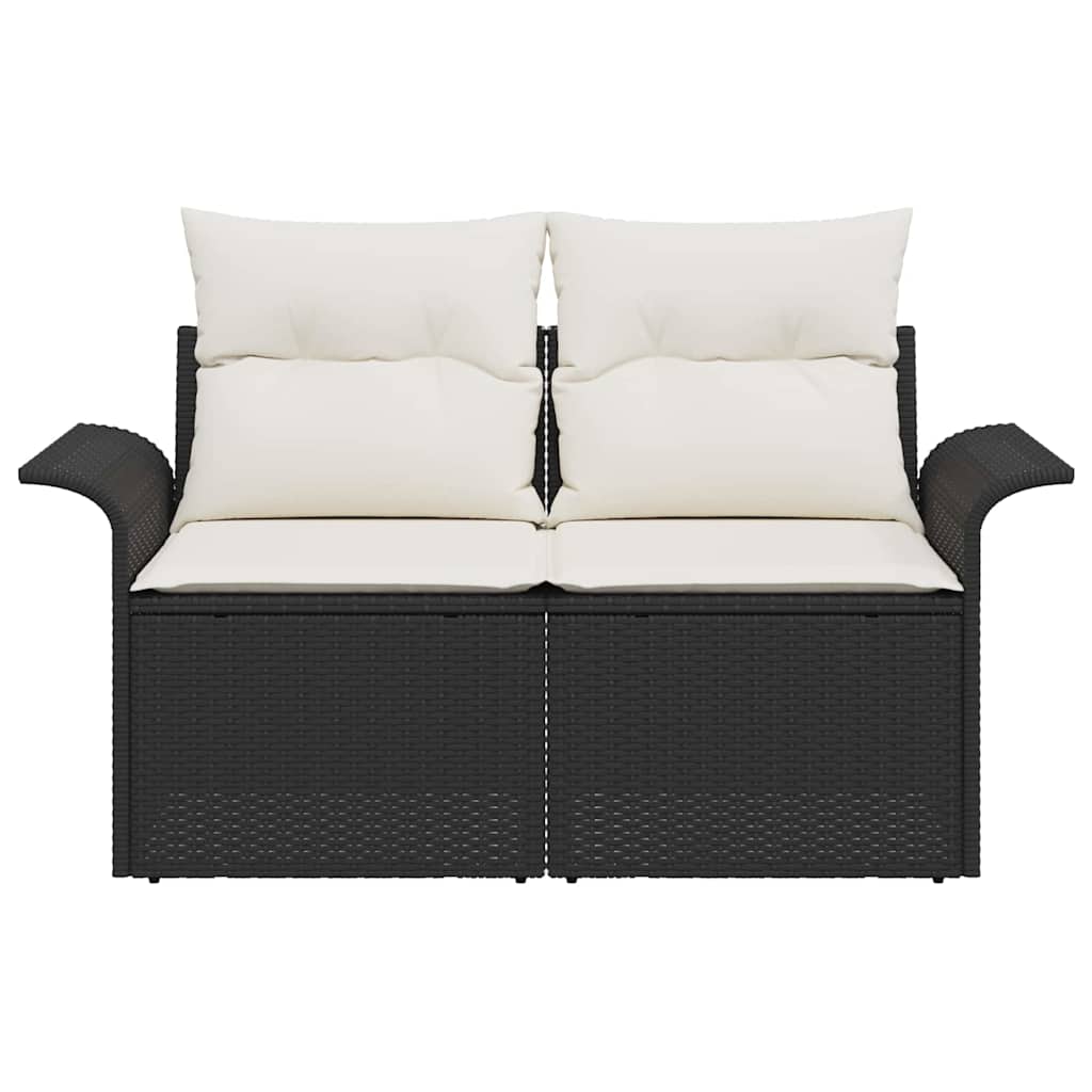 2-seter hagesofa med puter svart polyrotting