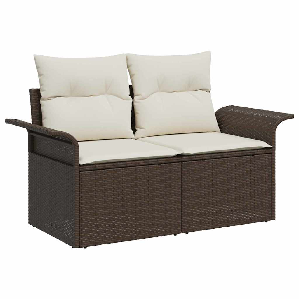 2-seters hage-sofa med puter Brun Poly Rattan