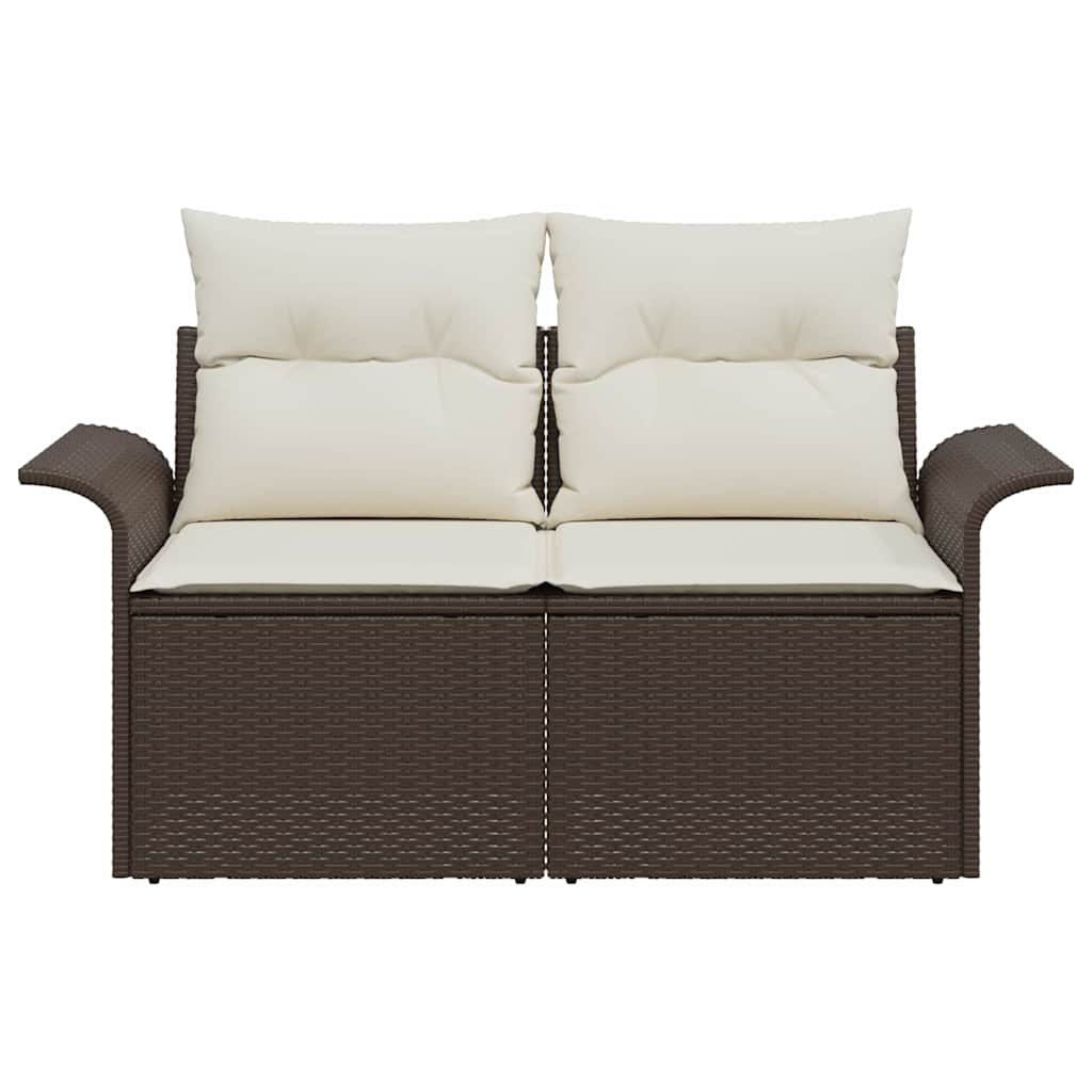 2-seters hage-sofa med puter Brun Poly Rattan