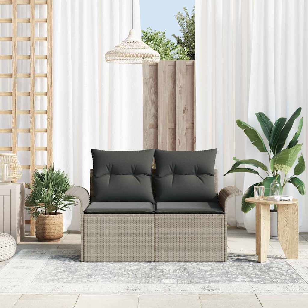 2-seters hagesofa med puter lys grå polyrotting
