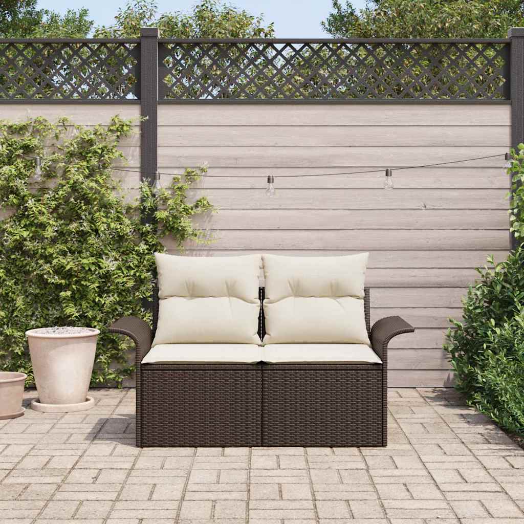 2-seters Hagesofa med Oppbevaring & Puter Brun Polyrotting