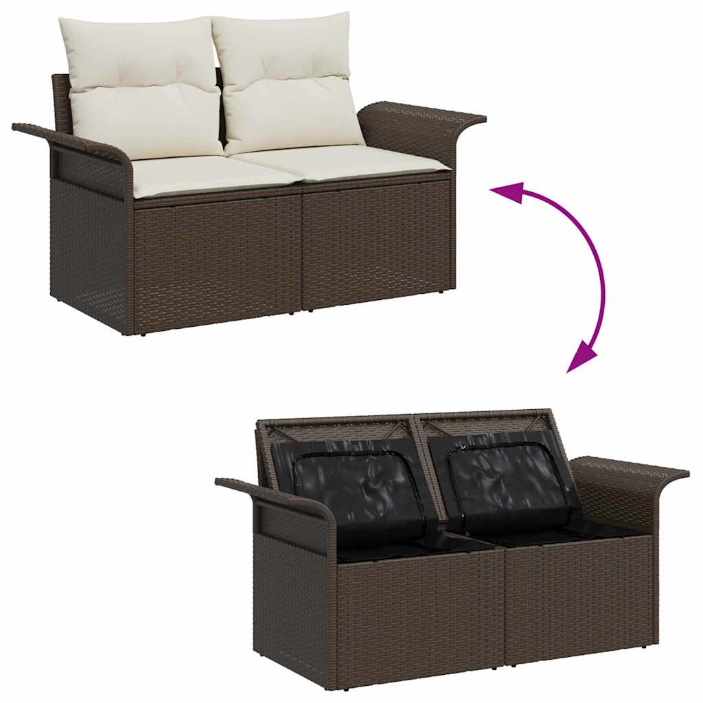 2-seters Hagesofa med Oppbevaring & Puter Brun Polyrotting