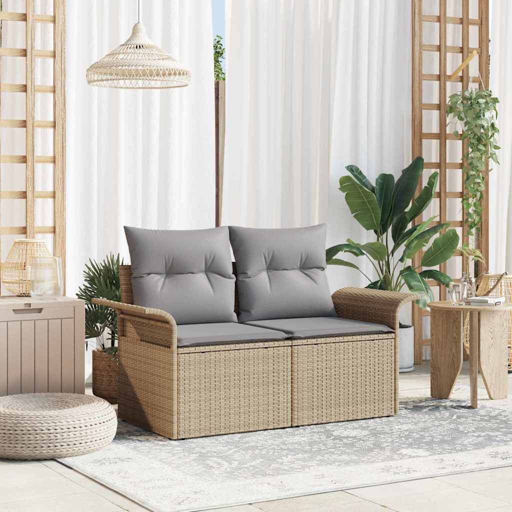 2-seters Hage Sofa med Oppbevaring & Puter Beige Poly Rotting