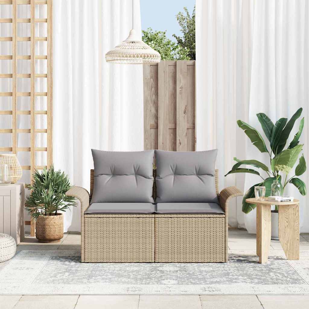 2-seters Hage Sofa med Oppbevaring & Puter Beige Poly Rotting