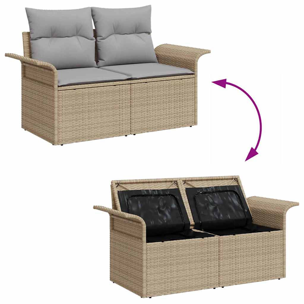 2-seters Hage Sofa med Oppbevaring & Puter Beige Poly Rotting