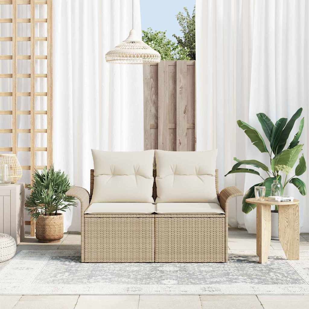 2-seters Hagesofa med Oppbevaring & Puter Kremfarget Poly Rattan