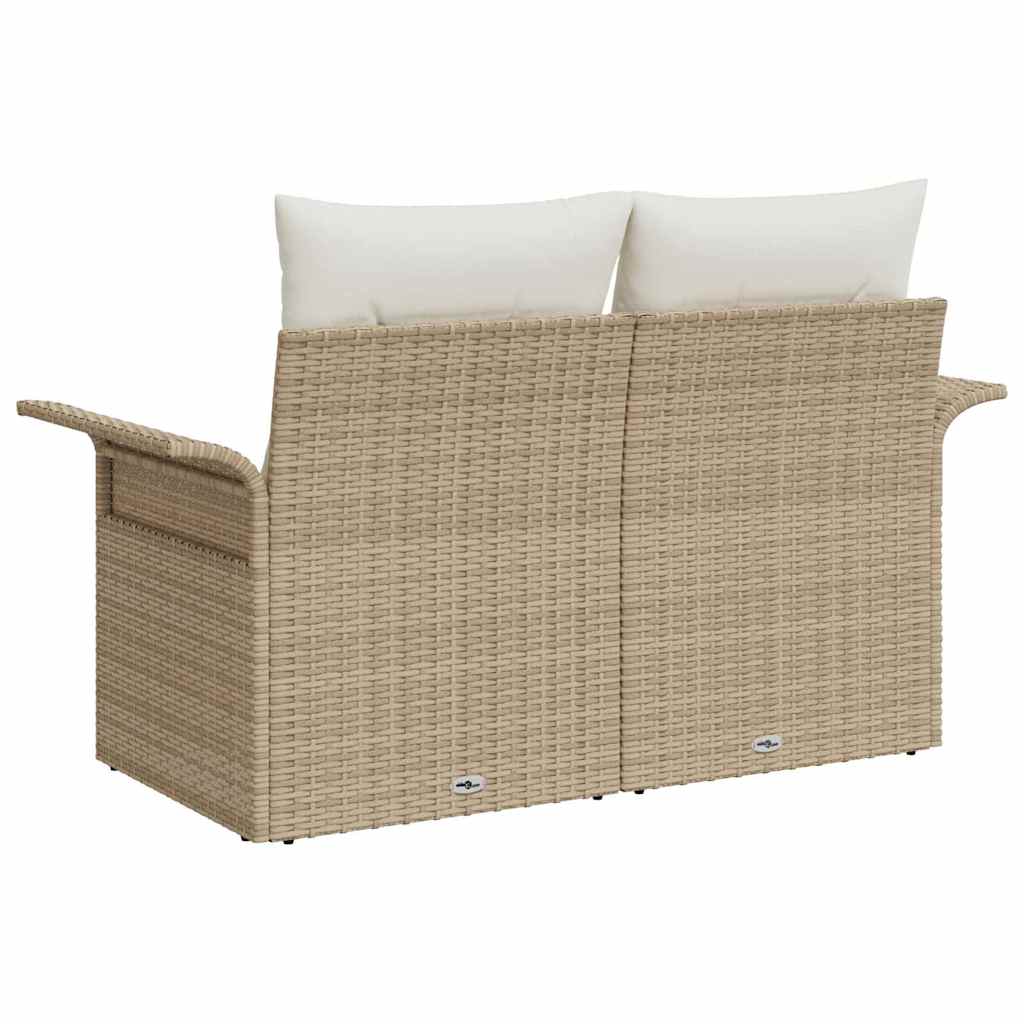 2-seters Hagesofa med Oppbevaring & Puter Kremfarget Poly Rattan