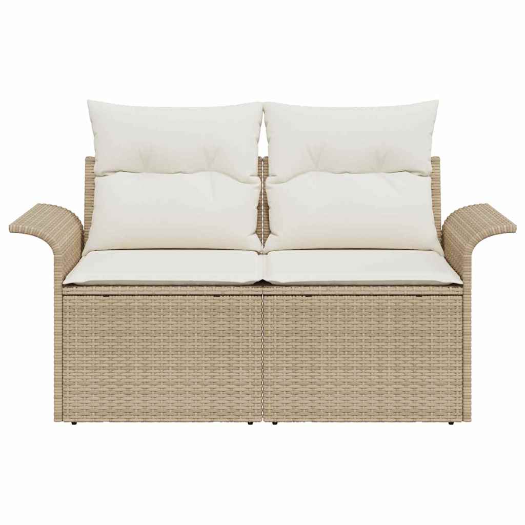 2-seters Hagesofa med Oppbevaring & Puter Kremfarget Poly Rattan