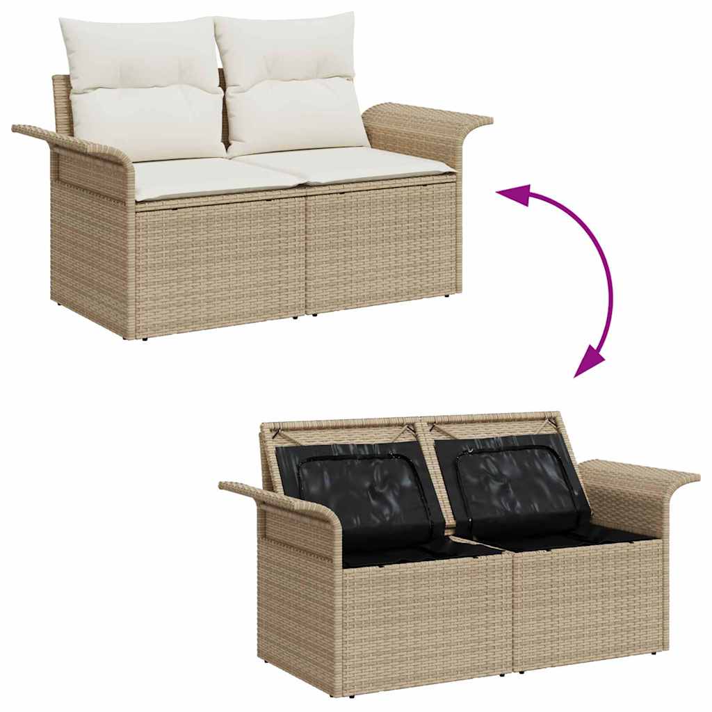 2-seters Hagesofa med Oppbevaring & Puter Kremfarget Poly Rattan