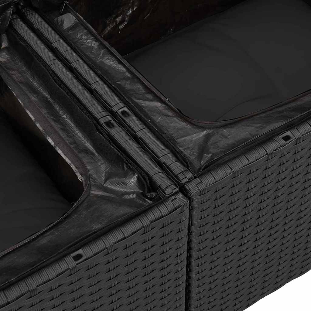 2-seters hagesofa med oppbevaring & puter svart poly rattan