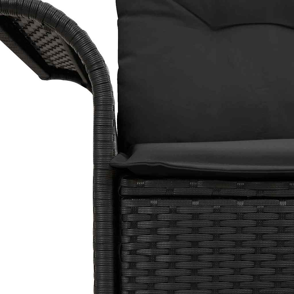 2-seters hagesofa med oppbevaring & puter svart poly rattan
