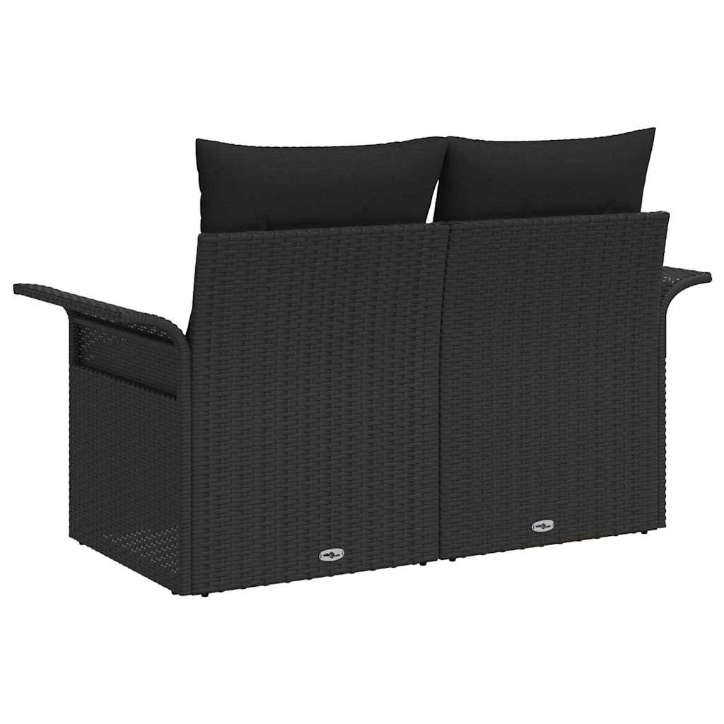 2-seters hagesofa med oppbevaring & puter svart poly rattan