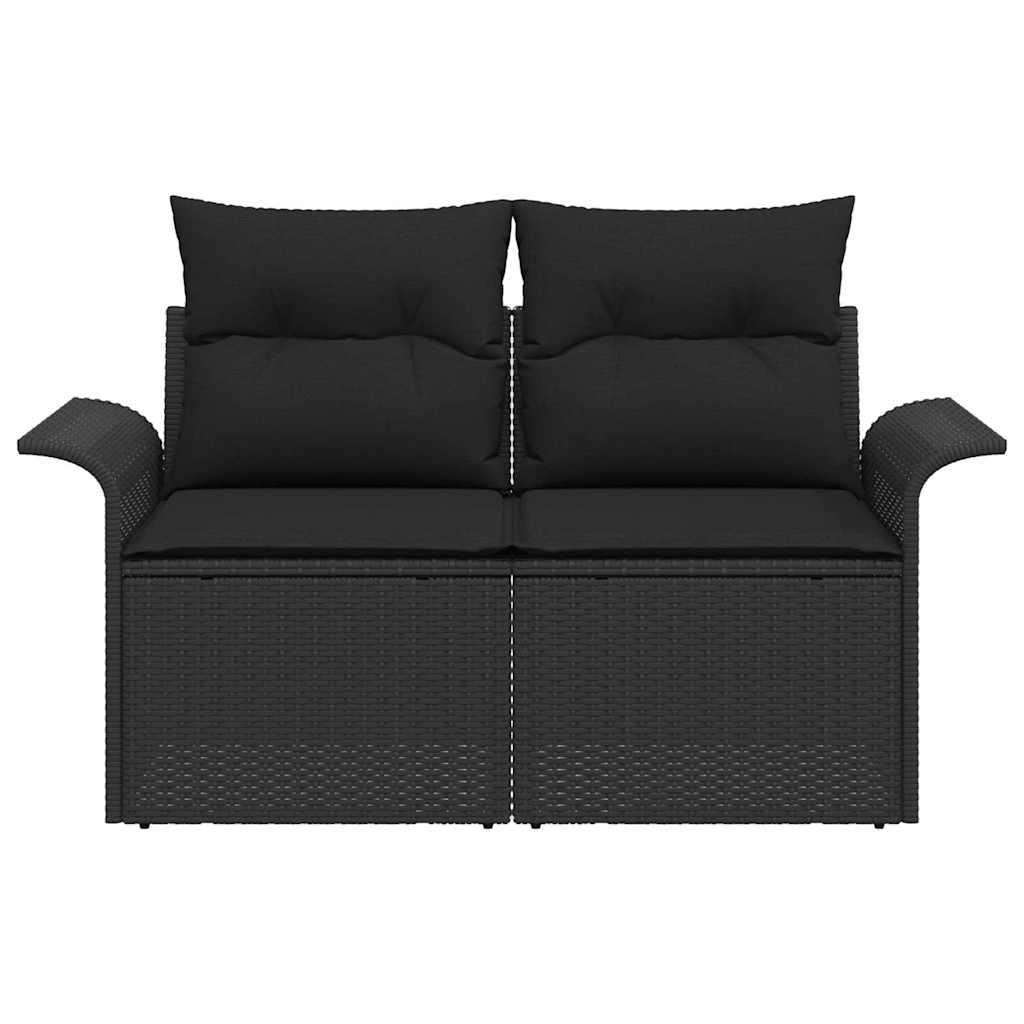2-seters hagesofa med oppbevaring & puter svart poly rattan