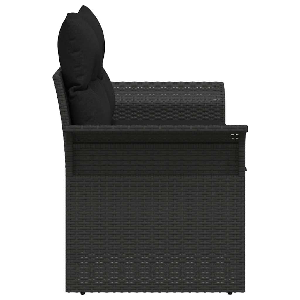 2-seters hagesofa med oppbevaring & puter svart poly rattan