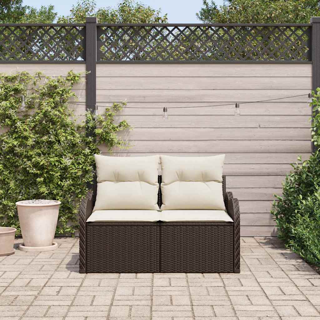 2-seters hagesofa med puter brun poly rattan