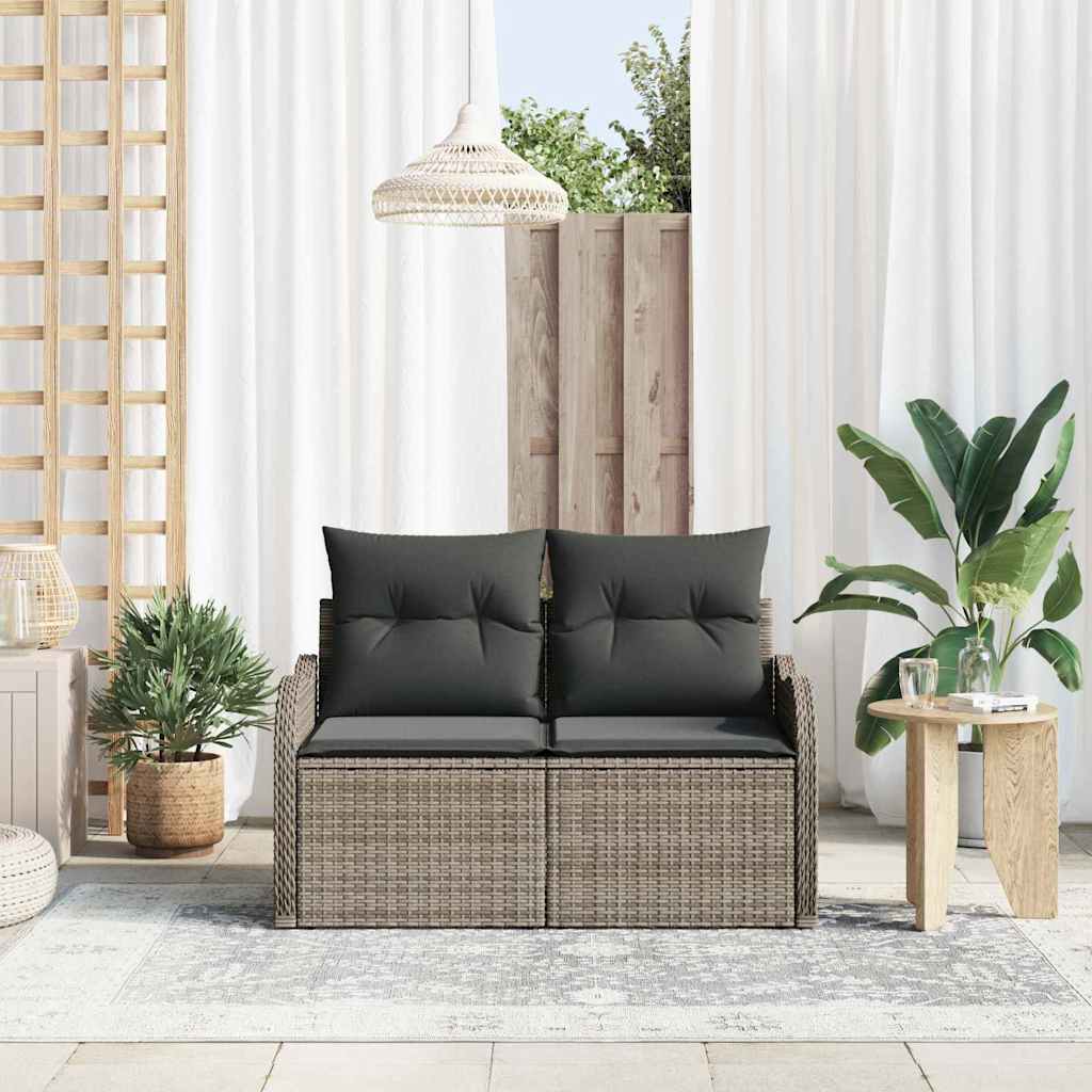 2-seter Hagesofa med Puter Grå Poly Rattan