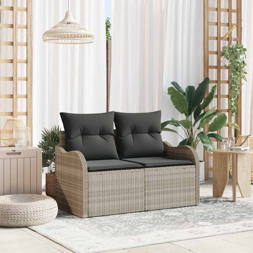 2-seters hage-sofa med puter lys grå polyrotting