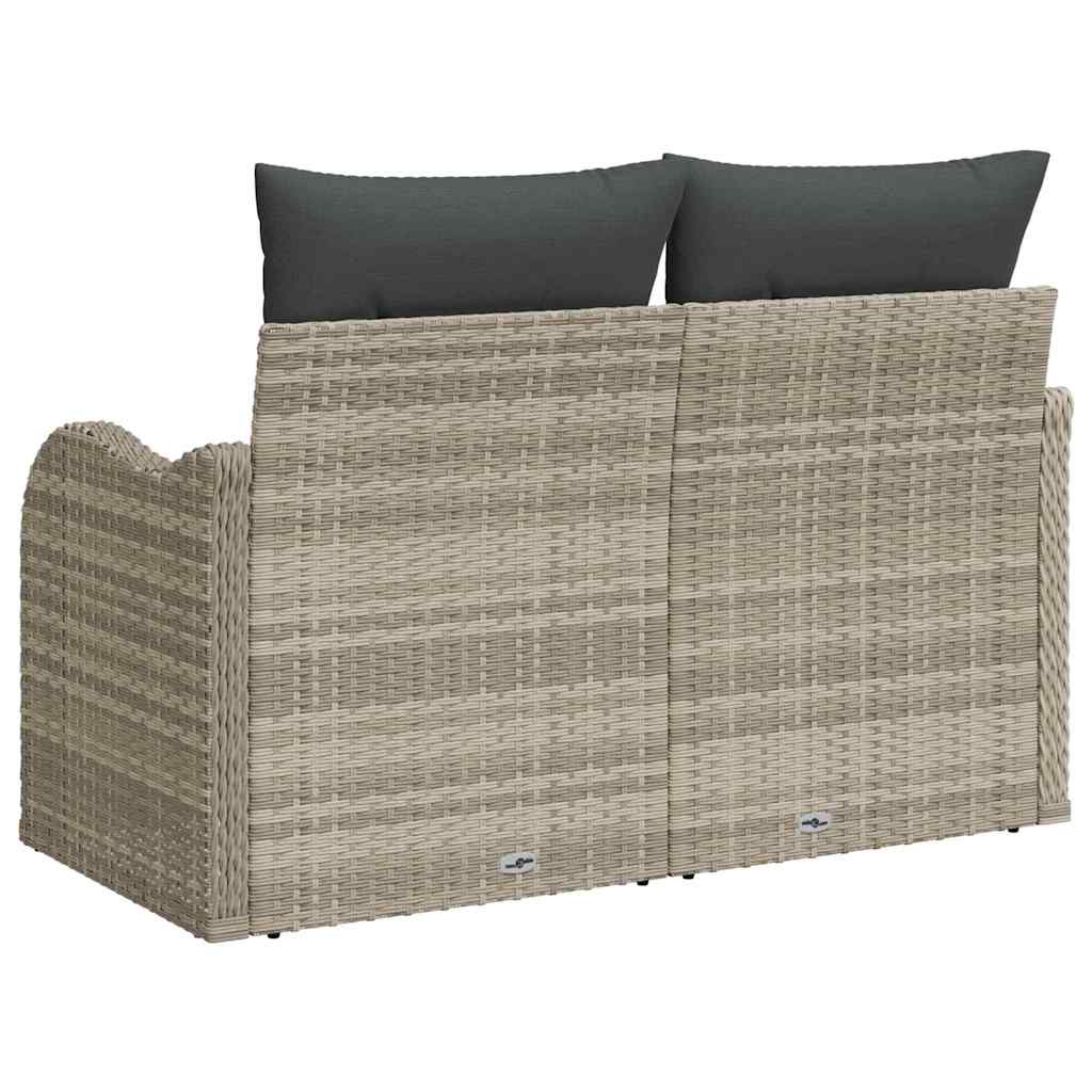 2-seters hage-sofa med puter lys grå polyrotting
