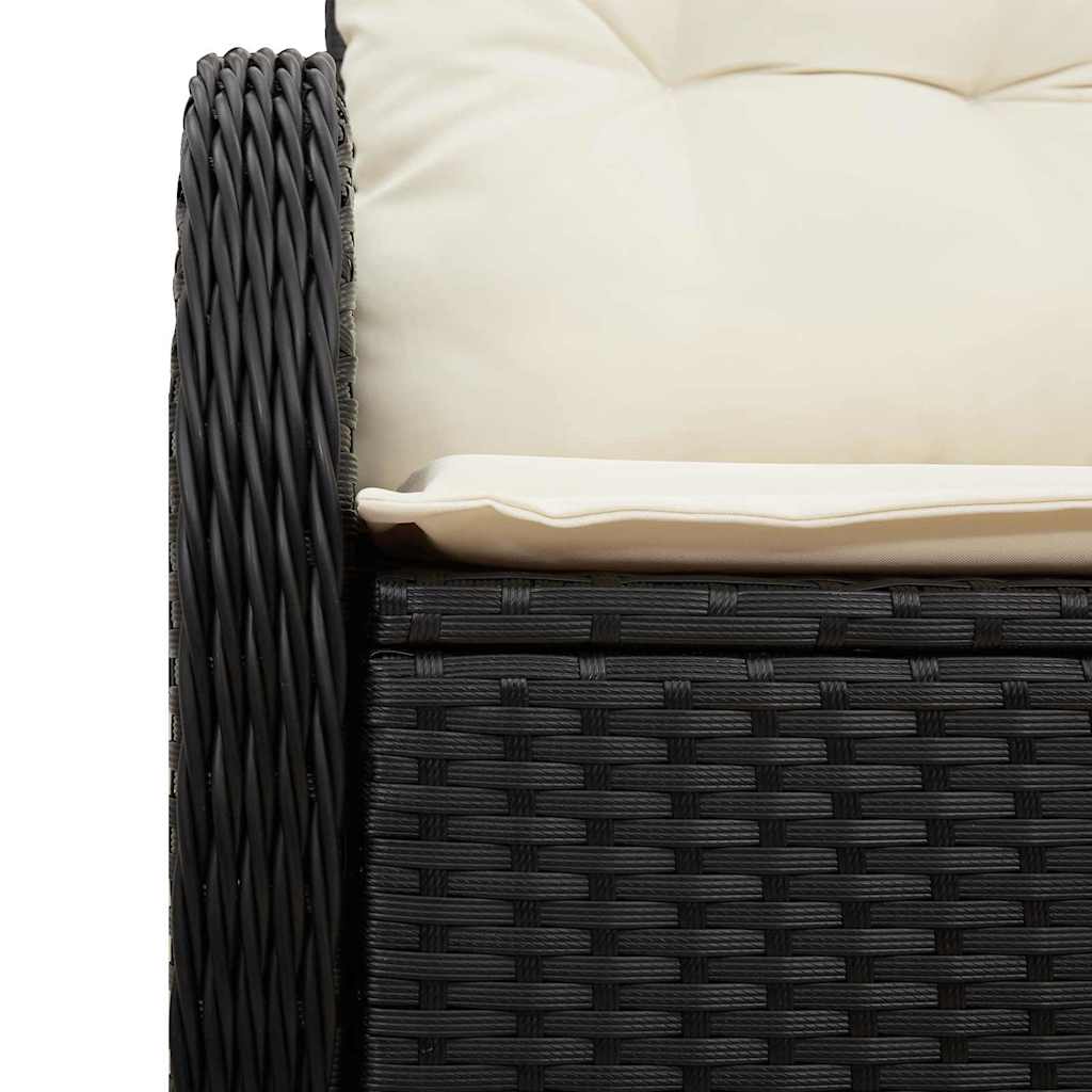 2-seters hage-sofa med oppbevaring og puter svart polyrotting