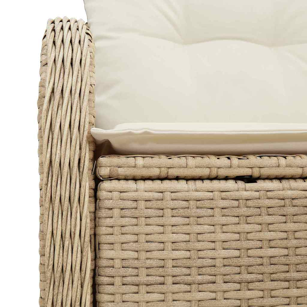 2-seters hagemøbel med oppbevaring og puter i beige poly-rattan