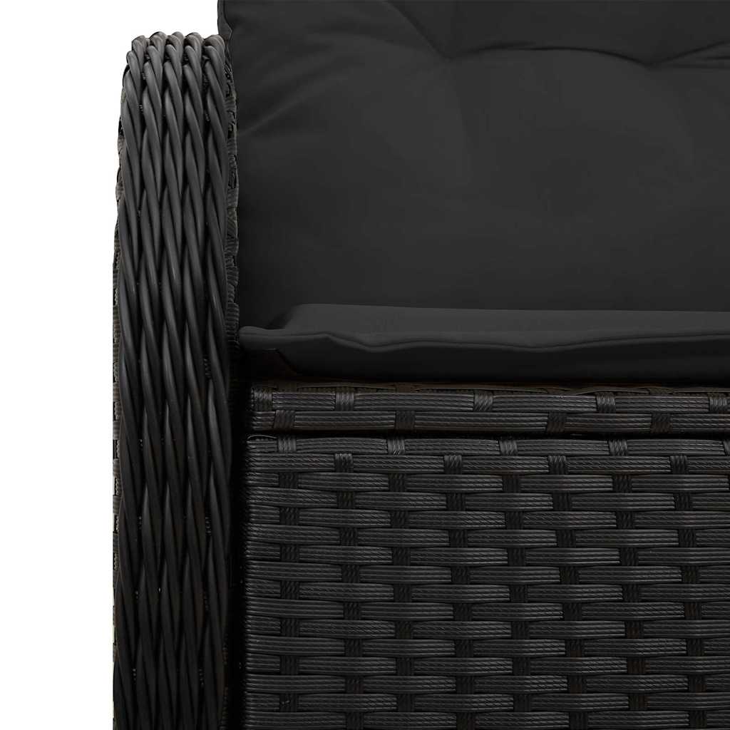 2-seters hage-sofa med lagring og puter svart polyrotting
