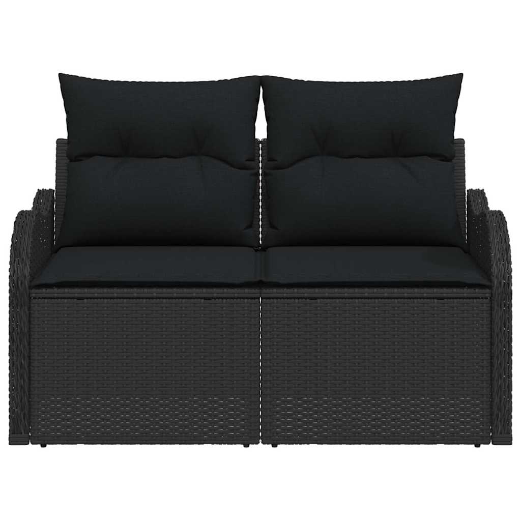 2-seters hage-sofa med lagring og puter svart polyrotting