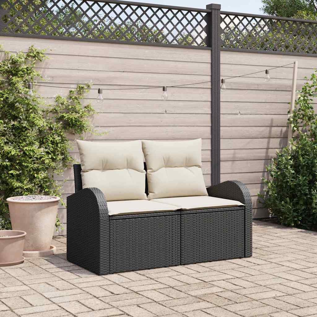 2-seters hage Sofa med puter svart polyrotting