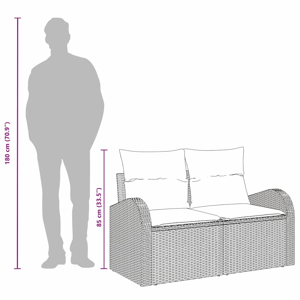2-seter hagesofa med puter Grå Polyrotting