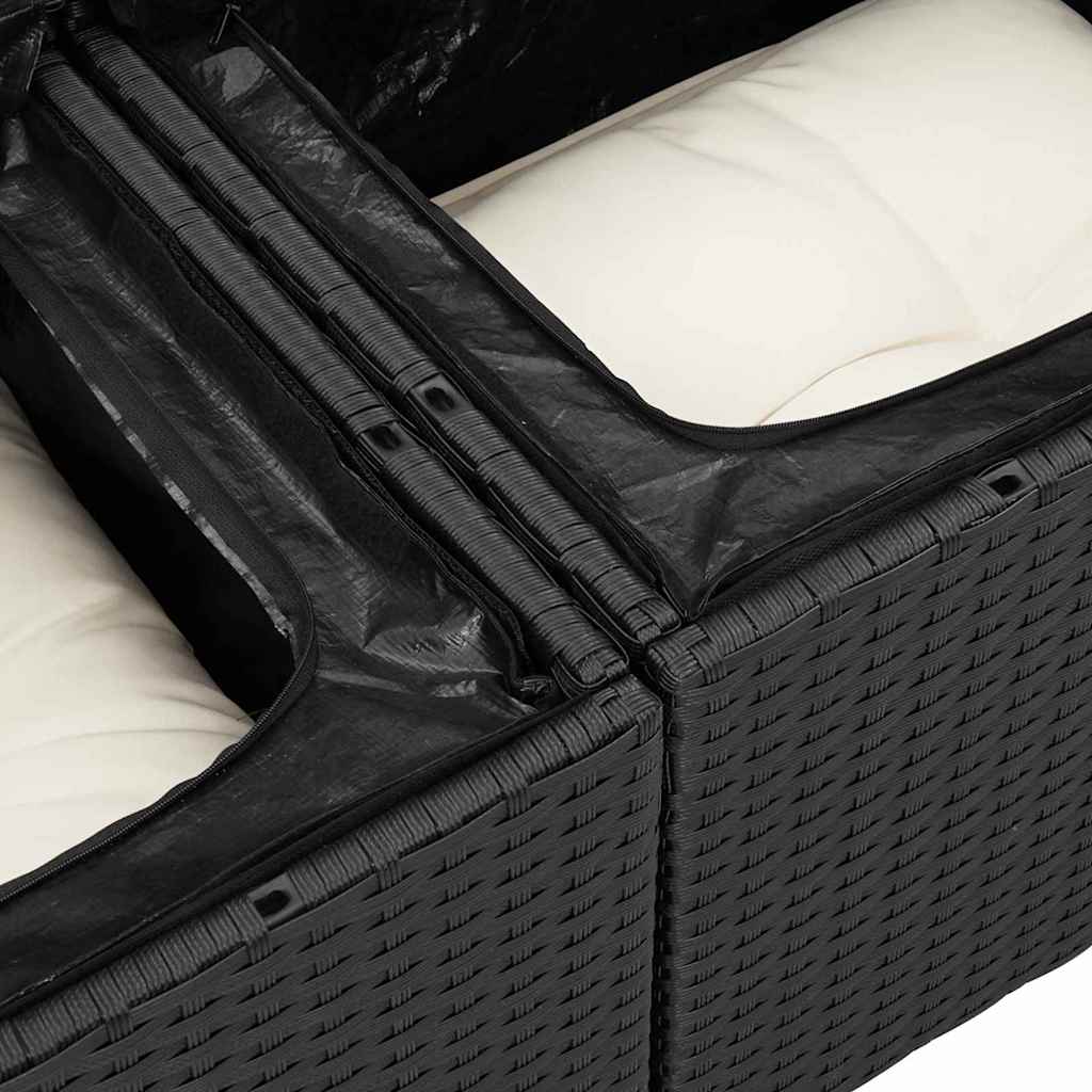2-personers Hagesofa med Oppbevaring & Puter Svart Polyrotting