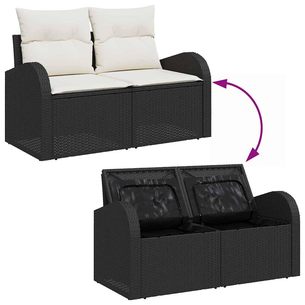 2-personers Hagesofa med Oppbevaring & Puter Svart Polyrotting