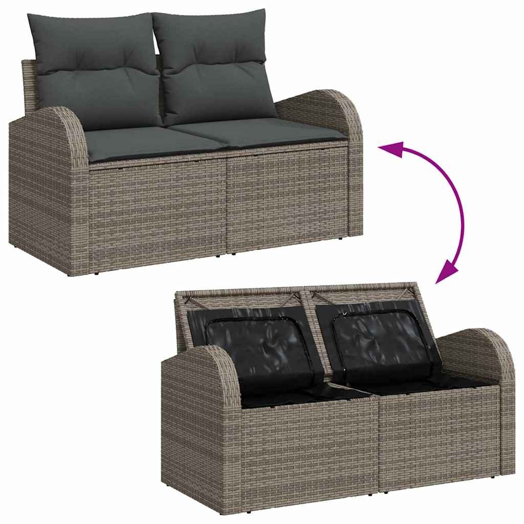 2-seters hagesofa med lagring & puter Grå Polyrotting